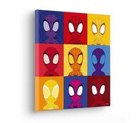 Komar Cuadro en bastidor de madera auténtica - Spidey Symmetry - Tamaño 30 x 30 cm - Cuadro en lienzo, diseño de Marvel, habitación infantil