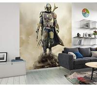Komar WTD - Papel pintado fotográfico (200 x 280 cm, 4 paneles, ancho de 50 cm, diseño de Mandalorian The Child), color marrón y blanco