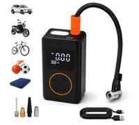 KOMBO - Compresor de Aire Portátil Inalámbrico 8V - Inflador Digital de Neumáticos 130 PSI con Auto-Stop, USB-C y 5 Adaptadores, Mini Compresor Recargable