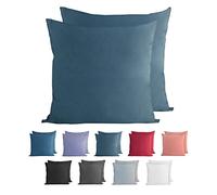 Komfortec Juego de 2 Fundas de Almohada de 100% algodón, 40 x 40 cm, Muy Suave de Punto de Calidad, 150 g/m², Funda de cojín, Azul petróleo