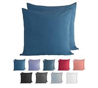 Komfortec Juego de 2 Fundas de Almohada de 100% algodón, 80 x 80 cm, Punto Supersuave, Funda de Almohada de 150 g/m², Azul petróleo