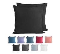 Komfortec Juego de 2 Fundas de cojín 100% algodón, 50 x 50 cm, Funda de Almohada Supersuave de Punto Jersey, 150 g/m², Color Negro