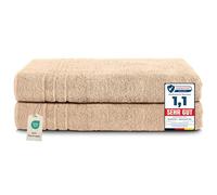 Komfortec Juego de 2 Toallas de Sauna 80 x 200 cm, 100% Algodón, Toallas XXL para Sauna, Suaves, Grandes, de Rizo y de Secado Rápido, Beige