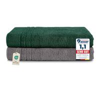 Komfortec Juego de 2 Toallas de Sauna 80 x 200 cm, 100% Algodón, Toallas XXL para Sauna, Suaves, Grandes, de Rizo y de Secado Rápido, Antracita/Verde Oscuro