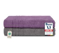 Komfortec Juego de 2 Toallas de Sauna 80 x 200 cm, 100% Algodón, Toallas XXL para Sauna, Suaves, Grandes, de Rizo y de Secado Rápido, Gris/Violeta