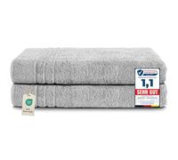 Komfortec Juego de 2 Toallas de Sauna 80 x 200 cm, 100% Algodón, Toallas XXL para Sauna, Suaves, Grandes, de Rizo y de Secado Rápido, Plata