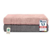 Komfortec Juego de 2 Toallas de Sauna 80 x 200 cm, 100% Algodón, Toallas XXL para Sauna, Suaves, Grandes, de Rizo y de Secado Rápido, Antracita/Rosa