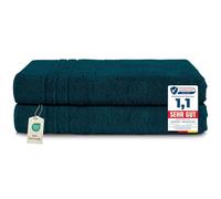 Komfortec Juego de 2 Toallas de Sauna 80 x 200 cm, 100% Algodón, Toallas XXL para Sauna, Suaves, Grandes, de Rizo y de Secado Rápido, Azul Petróleo