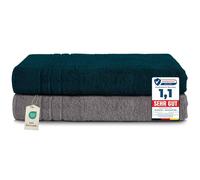 Komfortec Juego de 2 Toallas de Sauna 80 x 200 cm, 100% Algodón, Toallas XXL para Sauna, Suaves, Grandes, de Rizo y de Secado Rápido, Gris/Petróleo