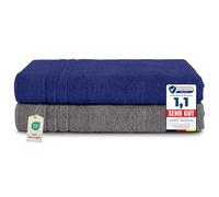 Komfortec Juego de 2 Toallas de Sauna 80 x 200 cm, 100% Algodón, Toallas XXL para Sauna, Suaves, Grandes, de Rizo y de Secado Rápido, Antracita/Azul Marino