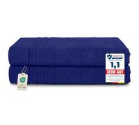 Komfortec Juego de 2 Toallas de Sauna 80 x 200 cm, 100% Algodón, Toallas XXL para Sauna, Suaves, Grandes, de Rizo y de Secado Rápido, Azul Marino