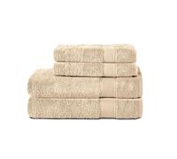 Komfortec Juego de 4 Toallas 100% Algodón - 2 Toallas de Baño 70 x 140 cm y 2 Toallas de Lavabo 50 x 100 cm - Juego de Toallas Suaves y Absorbentes - Beige
