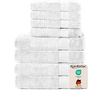 Komfortec Juego de 8 Toallas 100% Algodón - 4 Toallas de Baño 70 x 140 cm y 4 Toallas de Lavabo 50 x 100 cm - Juego de Toallas Suaves y Absorbentes - Blanco