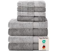 Komfortec Juego de 8 Toallas 100% Algodón - 4 Toallas de Baño 70 x 140 cm y 4 Toallas de Lavabo 50 x 100 cm - Juego de Toallas Suaves y Absorbentes - Antracita/Gris Plata