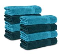 Komfortec Juego de 8 Toallas de Mano 50 x 100 cm - 100% Algodón - Suaves y Absorbentes - para Baño y Lavabo - Azul Petróleo/Turquesa