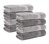 Komfortec Juego de 8 Toallas de Mano 50 x 100 cm - 100% Algodón - Suaves y Absorbentes - para Baño y Lavabo - Antracita/Gris Plata
