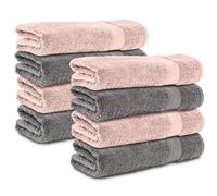 Komfortec Juego de 8 Toallas de Mano 50 x 100 cm - 100% Algodón - Suaves y Absorbentes - para Baño y Lavabo - Antracita/Rosa