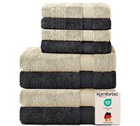 Komfortec Juego de 8 Toallas de Mano de 100% algodón, 4 Toallas de baño de 70 x 140 cm y 4 Toallas de Mano de 50 x 100 cm, de Rizo, Suave, Grande, Negro/Beige