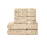 Komfortec Juego de Toallas 6 Piezas | 2 Toallas de Baño 70x140 cm y 4 Toallas 50x100 cm, 100% Algodón, Suaves y Muy Absorbentes, Certificación OEKO-TEX, Beige