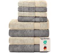 Komfortec Juego de 8 Toallas 100% Algodón - 4 Toallas de Baño 70 x 140 cm y 4 Toallas de Lavabo 50 x 100 cm - Juego de Toallas Suaves y Absorbentes - Antracita/Beige