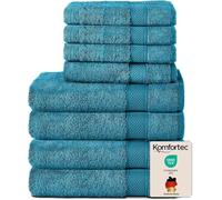 Komfortec Juego de Toallas 8 Piezas | 4 Toallas de Baño 70x140 cm y 4 Toallas 50x100 cm, 100% Algodón, Suaves y Muy Absorbentes, Certificación OEKO-TEX, Turquesa
