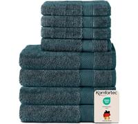 Komfortec Juego de Toallas 8 Piezas | 4 Toallas de Baño 70x140 cm y 4 Toallas 50x100 cm, 100% Algodón, Suaves y Muy Absorbentes, Certificación OEKO-TEX, Azul