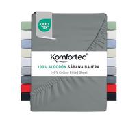 Komfortec Sábana Bajera Ajustable de 180 x 200 cm, 100% algodón, Color Gris
