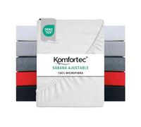 Komfortec Sábana Bajera Ajustable de 180 x 200 cm, para Cama con somier de hasta 15 a 30 cm de Altura, Color Blanco