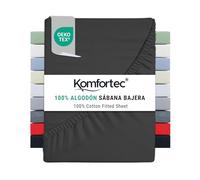 Komfortec Sábana Bajera Ajustable de 90 x 200 cm, 100% algodón, Antracita