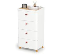 KOMFOTTEU Cajonera con 4 Cajones para Dormitorio, Cómoda con Bandeja Extraíble de Bambú y Patas de Madera Maciza, Mueble de Almacenamiento para Salón, Oficina, Estudio, 42 x 32 x 81,5 cm, Blanco