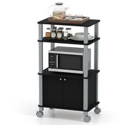 KOMFOTTEU Carro 3 Niveles para Microondas, Estante de Cocina con Ruedas y Armario con Puerta, Carrito Auxiliar de Madera, Carro de Servicio, Organizador Almacenamiento Comedor, 60x40x98cm (Negro)