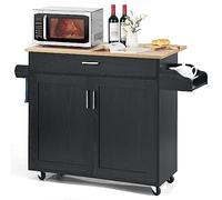 KOMFOTTEU Carro de Cocina Auxiliar, Carrito de Servicio con Cajón y Estante Ajustable, Estantería Móvil de Comedor con Ruedas Universales con Freno, de Madera, 116 x 40 x 85 cm (Black)