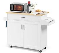 KOMFOTTEU Carro de Cocina Auxiliar, Carrito de Servicio con Cajón y Estante Ajustable, Estantería Móvil de Comedor con Ruedas Universales con Freno, de Madera, 116 x 40 x 85 cm (White)