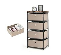 KOMFOTTEU Cómoda con 4 Cajones Plegables, Cajonera de Tela con Marco de Metal, Mueble de Almacenamiento, Mesita de Noche para Dormitorio, Salón, Oficina, Estudio, 42 x 32 x 84,5 cm (Café)