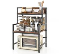 KOMFOTTEU Estante de Cocina de 2 Niveles con Marco de Metal | Soporte de Microondas con Patas Ajustables, Mueble Auxiliar para Cocina y Bar, Carga 50 kg, 52 x 42 x 78 cm, Marrón
