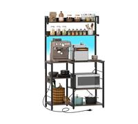 KOMFOTTEU Estantería de Cocina con Iluminación LED y Enchufes | Soporte de Microondas de 5 Niveles, Mueble Auxiliar con Marco de Metal y Dispositivo Antivuelco, 90 x 40,5 x 147 cm