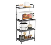 KOMFOTTEU Estantería de Cocina de 4 Niveles, Soporte de Microondas de Metal, Estante de Panadería de Pie con Patas Antideslizantes, Mueble Auxiliar de Comedor, 59 x 34 x 136 cm (Gris)
