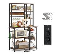 KOMFOTTEU Estantería de Cocina de 9 Niveles con Marco Metal, 99x40x170cm | Soporte para Microondas de Madera, Estante de Panadería con Cesta y Ganchos, Mueble Auxiliar para Comedor, Salón