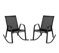 KOMFOTTEU Juego de 2 Sillas Mecedoras de Jardín,Tumbona Mecedora de Exterior de Tejido Textilene y Marco Metálico, Sillón de Patio con Balanceo Suave, Carga hasta 150 kg, 91 x 62 x 86 cm (Negro)