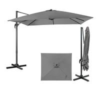 KOMFOTTEU Sombrilla 300 x 300 cm para Jardín, Parasol Cuadrado con Manivela Giratoria 360°, Sombrilla Terraza Exterior con Base Cruzada y 8 Varillas, Sombrilla de Patio con Protección UV (Gris)