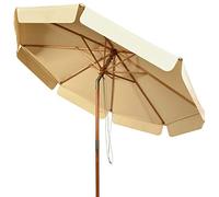 KOMFOTTEU Sombrilla de Jardín Ø300cm, Parasol Inclinable de Madera y Poliéster Con Protección Solar, Redonda de Manivela para Playa y Terreza