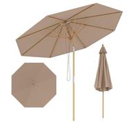 KOMFOTTEU Sombrilla de jardín redonda de 270 cm, inclinación y altura ajustable, sombrilla de exterior con estructura de bambú, 8 varillas, anti UV, para balcón, terraza, playa, marrón