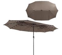 KOMFOTTEU Sombrilla Doble 470x280x246,5cm con LED, Parasol de Jardín Rectangular con Manivela, Sombrilla de Balcón Grande con Panel Solar de Carga Automática y UPF 50+ para Piscina, Patio (Café)