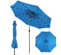 KOMFOTTEU Sombrilla Terraza Exterior Ø300cm con LED, Parasol Inclinable Plegable, Sombrilla de Jardín con Manivela y 8 Varillas, Sombrilla de Terraza con Protección Solar (Azul)