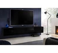 Komodee Mueble Banco TV Loreto, Negro y Negro, 200x30x41,5 cm | Mueble banco TV Loreto, negro y negro, ancho 200 cm x alto 30 cm x profundidad 41,5 cm