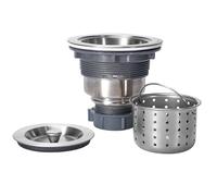 KONE - Colador para Fregadero de Cocina de 88 mm con Cesta de depósito de residuos Profunda extraíble/Conjunto de colador/Tapa de Sellado, Acero Inoxidable
