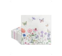 KONFEN 40 Piezas Servilletas con Motivo de Flores Silvestres, 33x33 cm Servilletas de Papel Primavera Prado Floral, Decoración de Mesa Servilletas Primavera para Boda Cumpleaños Pascua Fiesta Estilo D