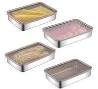 Kongming Embutido Nevera Cajas Organizadoras con tapa Acero Inoxidable 304 Recipientes Herméticos para Alimentos Organizador Frigorifico Porta Embutidos para almacenaje quesera, fiambre, 4 piezas
