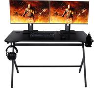 Konix Drakkar Escritorio Gaming Mani 121 x 69 x 76 cm en Forma de Y - Tablero de Mesa de Madera y Metal - Portavasos y Soporte para Auriculares incluidos - Negro