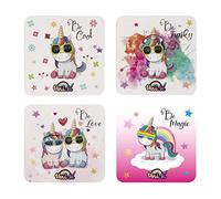 Konix Unik Set de 4 Posavasos 10,4 x 10,4 cm - Base de Corcho Antideslizante - Diseños de Unicornio